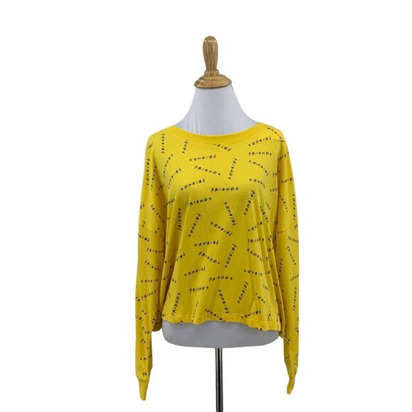 Kohl's Friends Crop Top Womens XXL Yellow TV Show Long Sleeve Yellow Spell Out - Picture 1 of 8